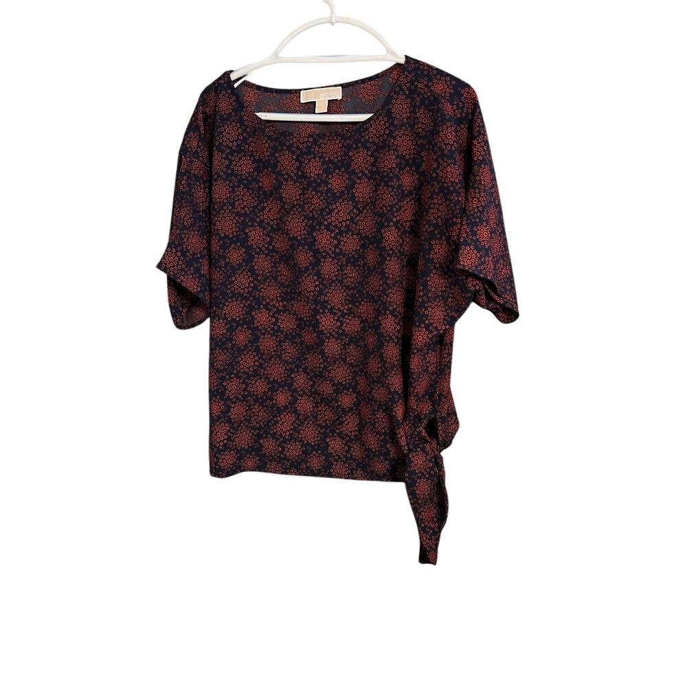 Women's Michael Kors navy and rust blouse with cute knotted side M